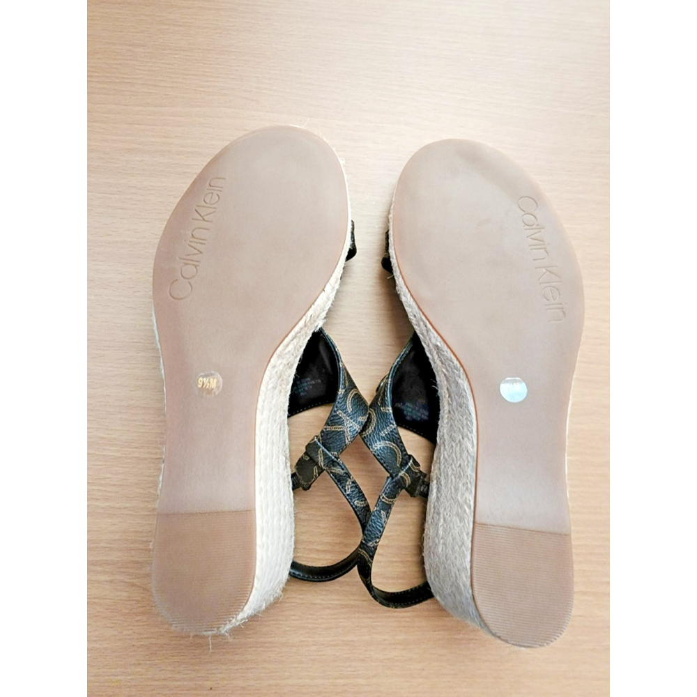 Calvin Klein Dark Brown Logo Espadrille Wedge Sing Back Sandals SZ 9.5 M - Picture 12 of 16